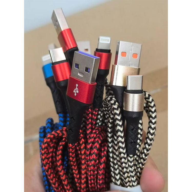 Multi-interface braided fast charging data, including USB-A to LightningType-C Android Micro interface, nylon braided material,