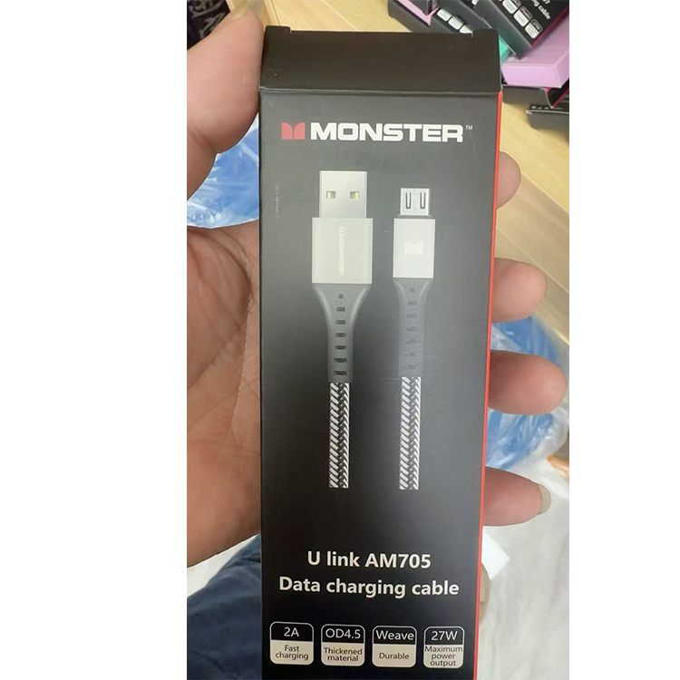Monster U link series data cables, including Lightning, Micro USB and other interfaces, are mainly made of 27W fast charging and