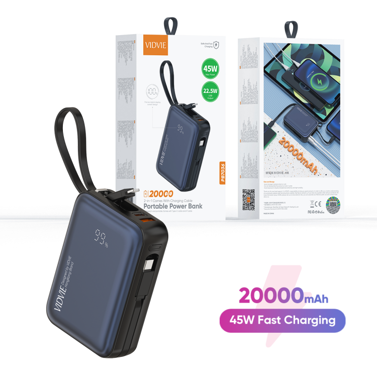 VIDVIE PB7036 45W Portable Powerbank With Built-in Cables