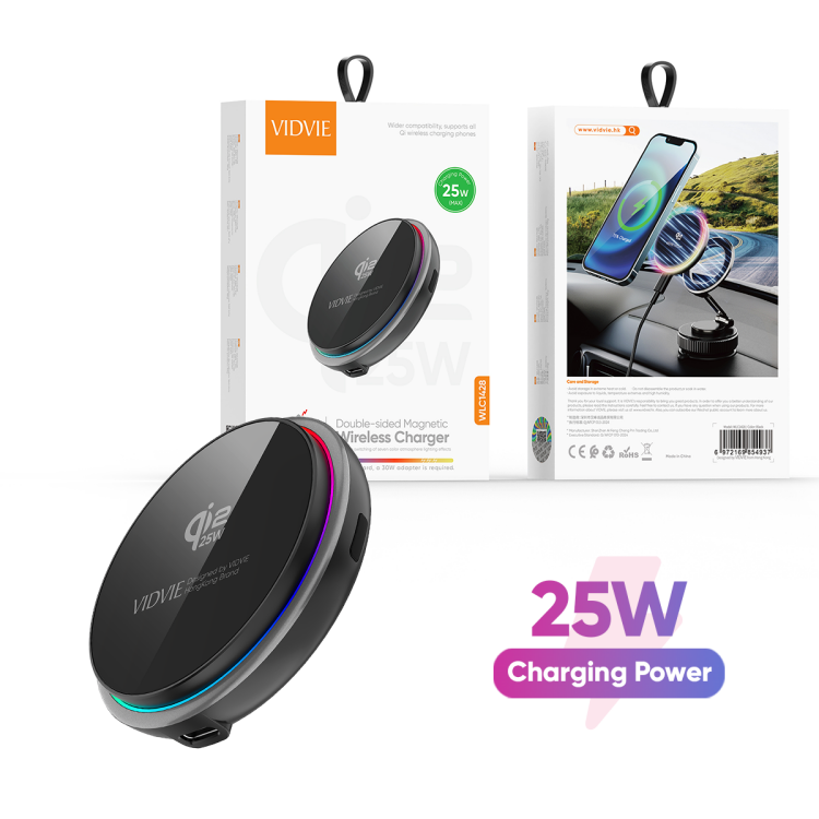 VIDVIE WLC1428 Qi2 25W Double-Sided Magnetic Wireless Charger With Atmosphere Light