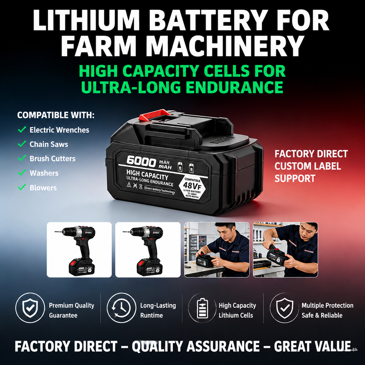 Makita-style lithium battery 21V electric wrench lawn mower lithium saw car wash water gun universal power battery charging; Mak