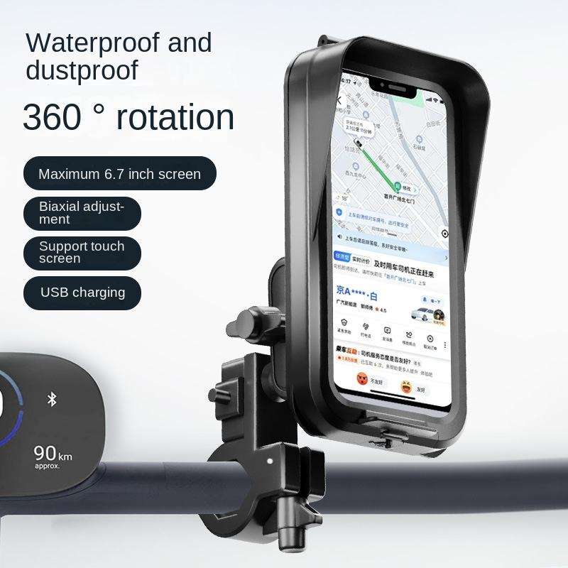 Adjustable universal motorcycle and bicycle phone holder, new waterproof rotating flexible holder with phone function.
